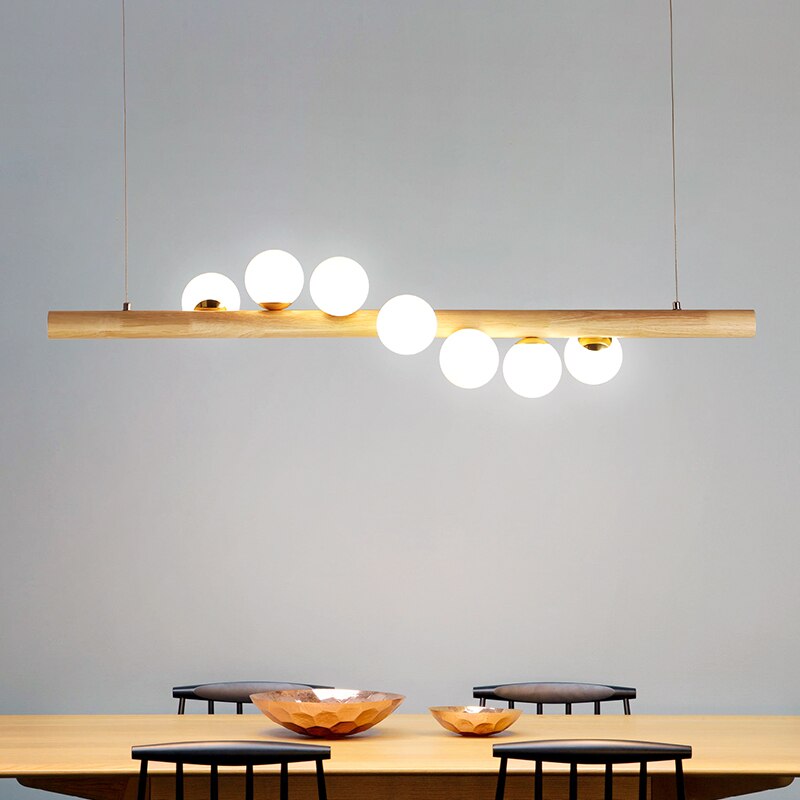Spiraling Linear Glass Ball Chandelier - Modern Hanging Dining Room Light Fixture - Linnea