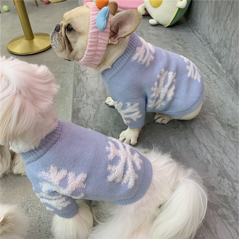 New Winter Pet Sweater Dog Clothes Three-Dimensional Jacquard Snowflake Sweatshirt Warm Hoodie Puppy Cat Clothing French Bulldog