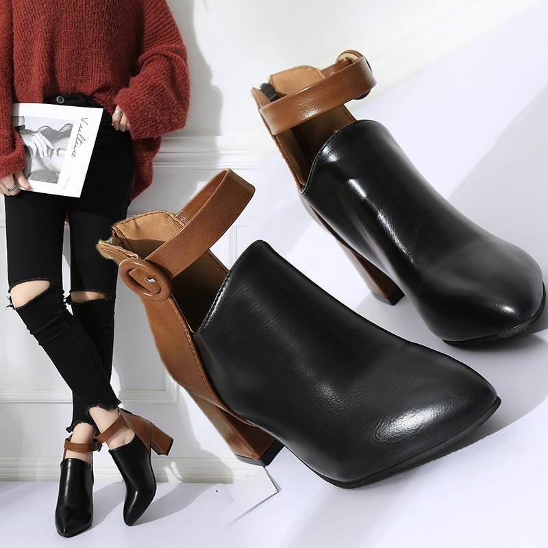 Comemore New 2023 Autumn Winter New High Ankle Booties Woman Ladies Women's Boots Women High Heels Leather Dress Shoes Goth
