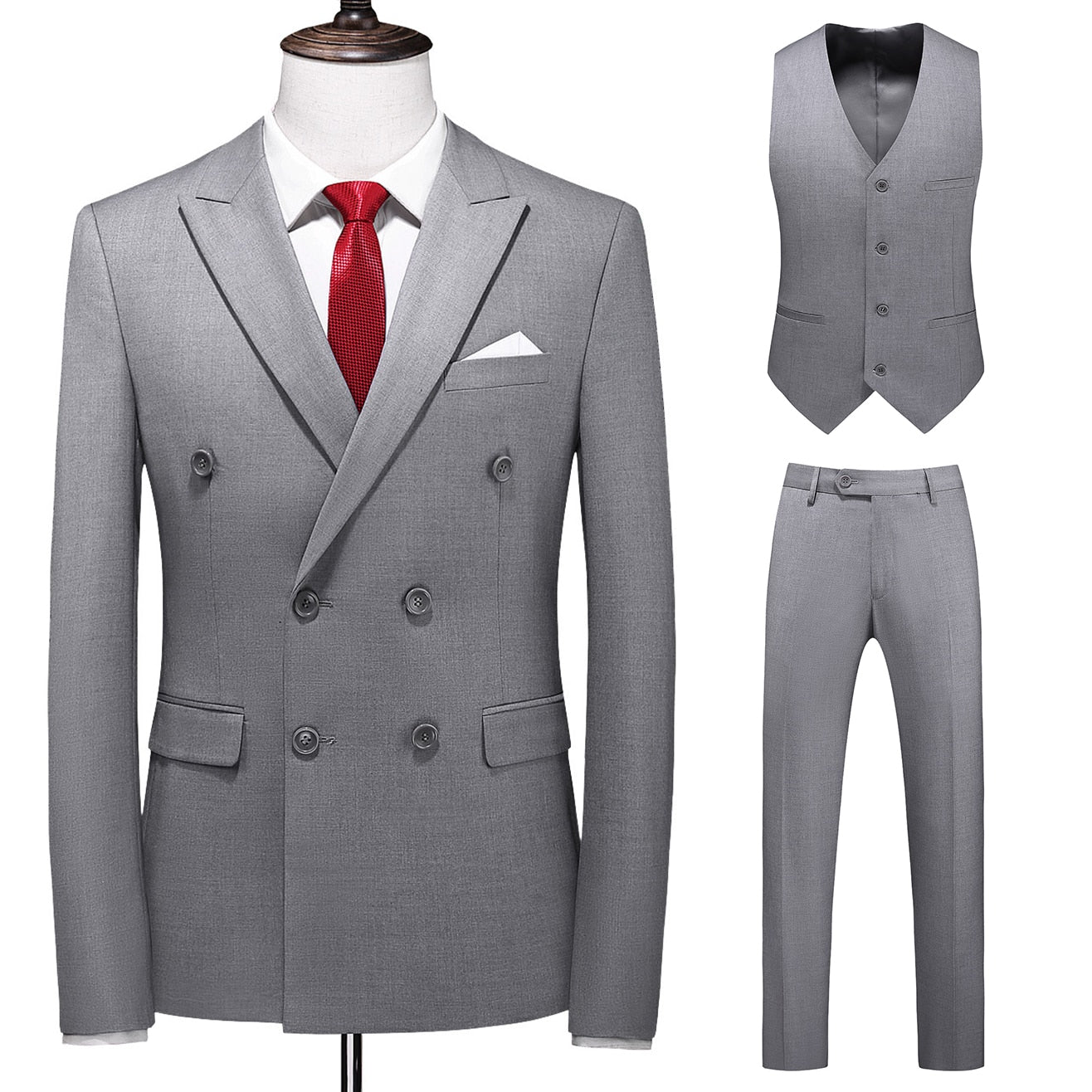 Dreiteiliger Männer Anzug Zweireiher Solide Business Formale Hochzeit Klassische  Slim Fit Smoking Weste Jacke Hosen