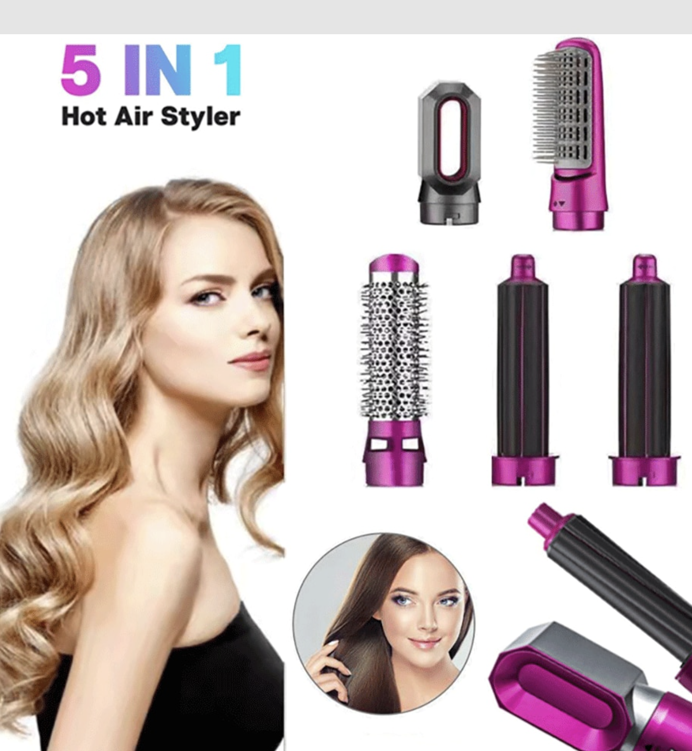 Sourcing 5 in 1 Hair Dryer Hot Comb Set Wet and Dry Professional Curling  Iron Hair Straightener Styling Tool Hair Dryer Household - Dropshipman