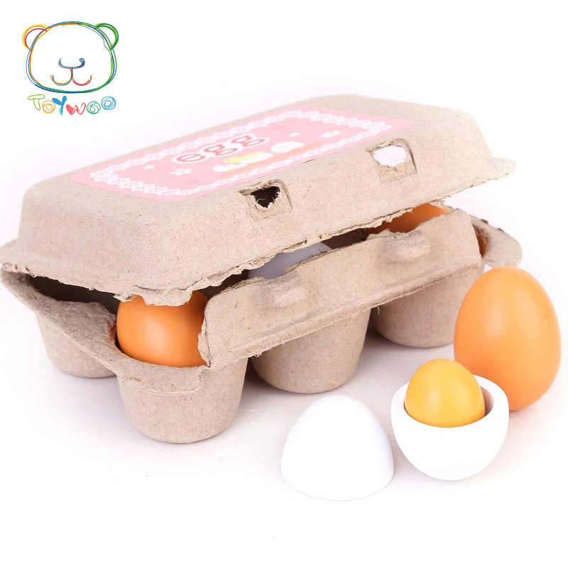 Children's 6 wooden simulation egg group set Easter diy toy wooden play house game early education egg