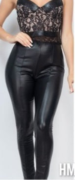 Black Faux Leather Elastic Waist Pants