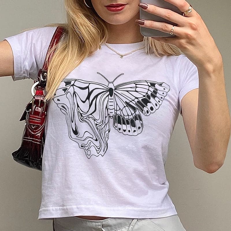 Iconic White Butterfly Graphic Printed Tee