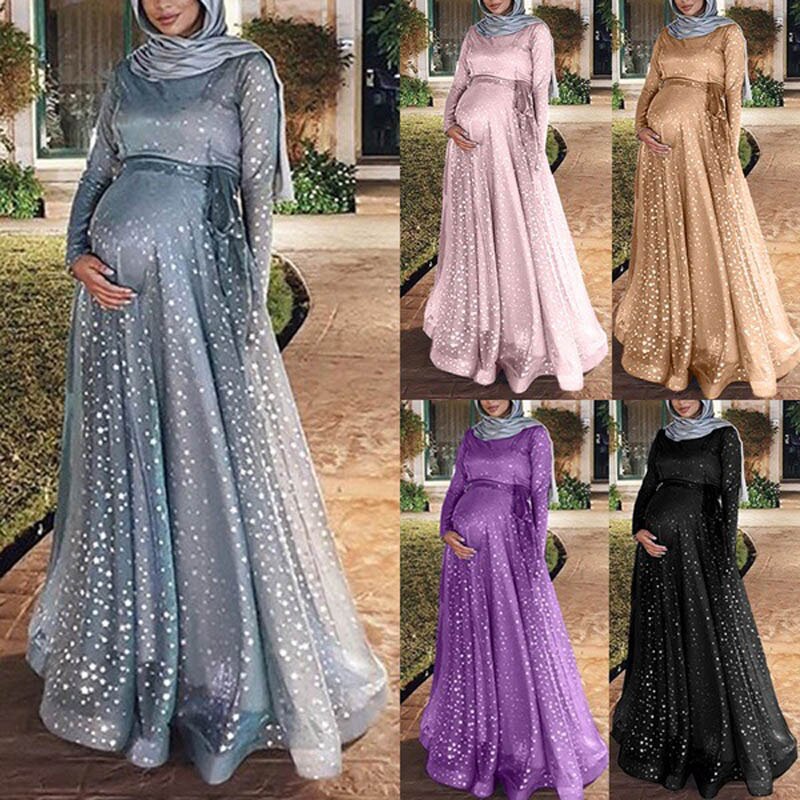 Muslim Digital Print Maternity Dress Islamic Arabian Turkish Fashion Temperament Pregnancy Dress