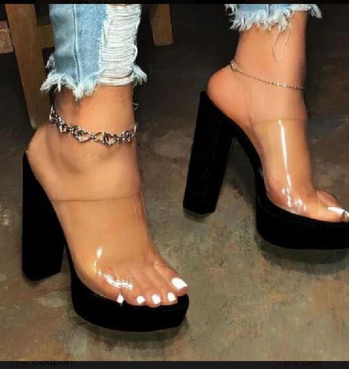 Black Clear Thick Heels