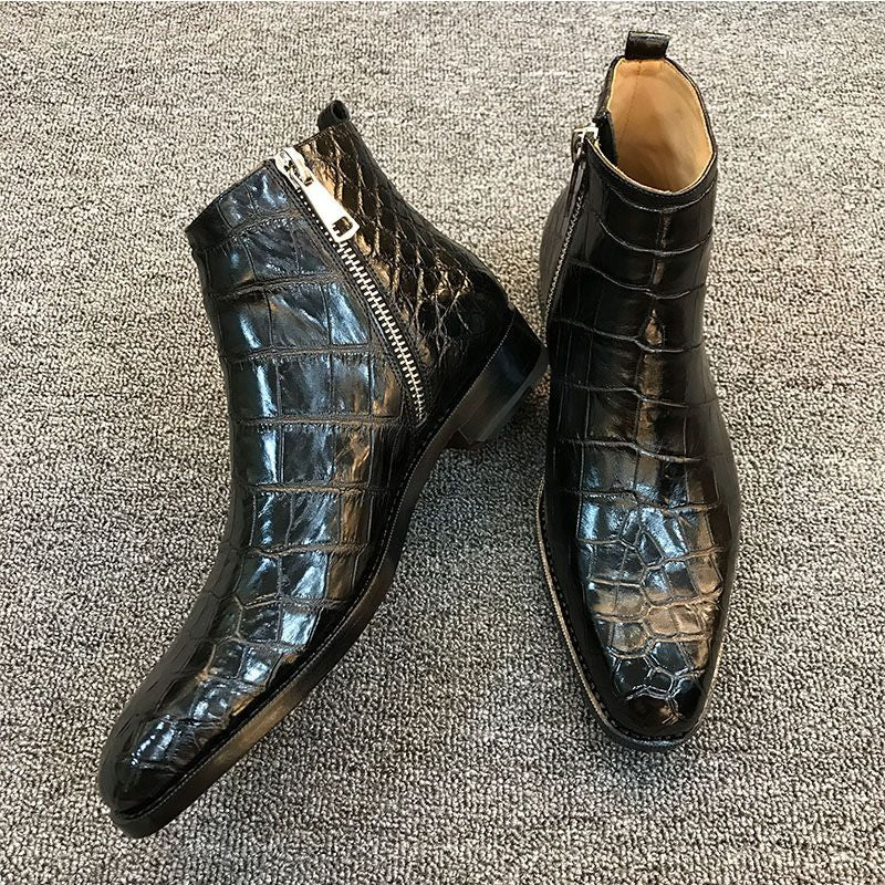Yeknu Autumn and Winter New Men&#39;s PU Pull Chain, Formal Business Shoes, Flat-bottomed High-quality Men&#39;s Fashion Boots   XM399