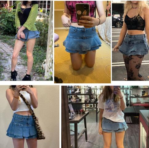 Women's Denim Mini Skirt Y2k Girls A-Line Pleated Ruffle Jean Short Skirt  High Waist A-line Skirt 