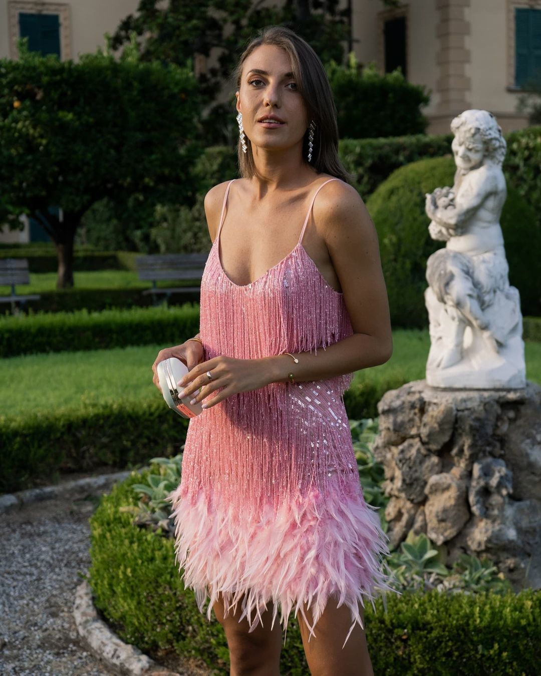 Fashion Fringed Sequined Feather Stitching Dress