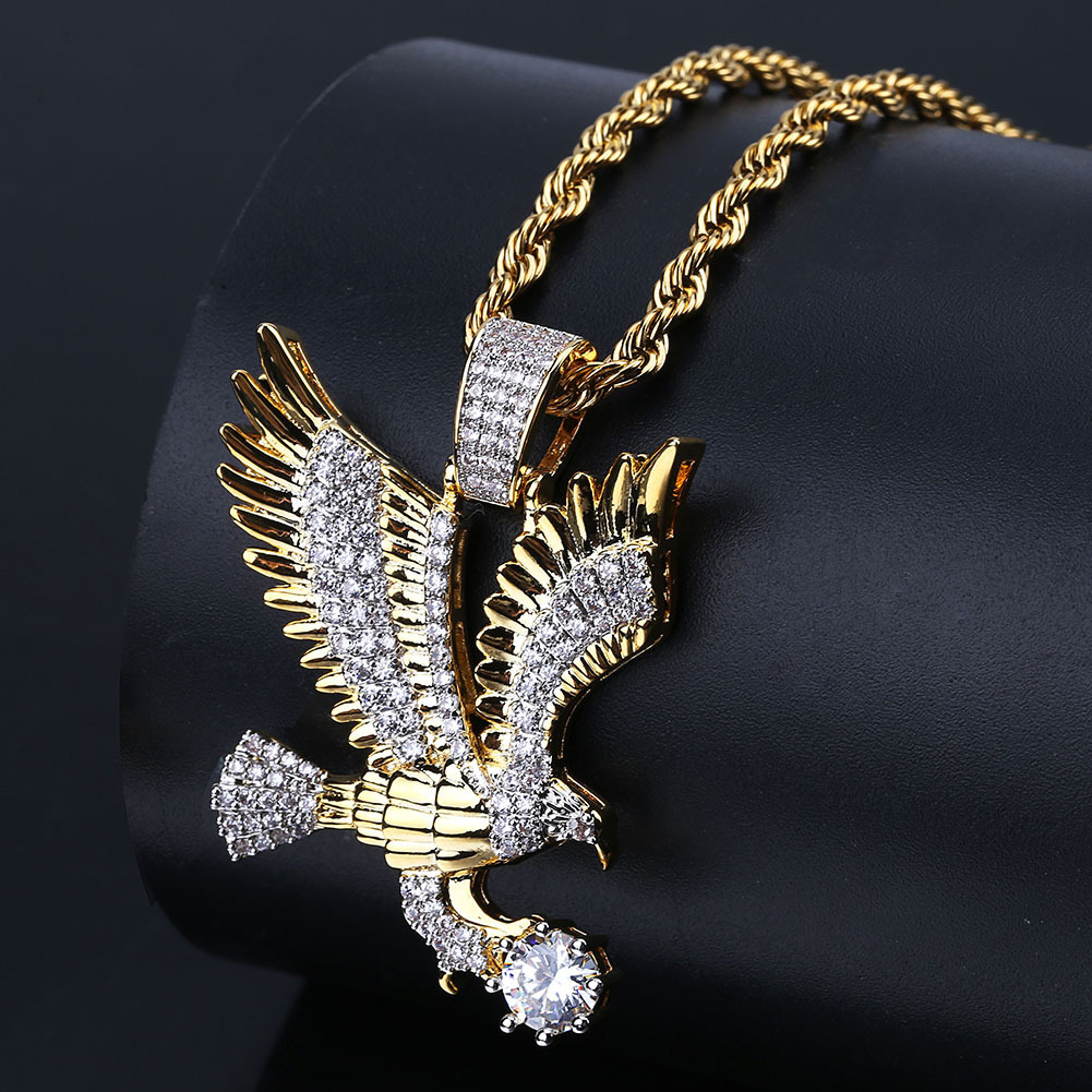 Cross-border European and American hot style personality eagle hip-hop men's necklace micro-inlaid zircon pendant jewelry factory direct sales