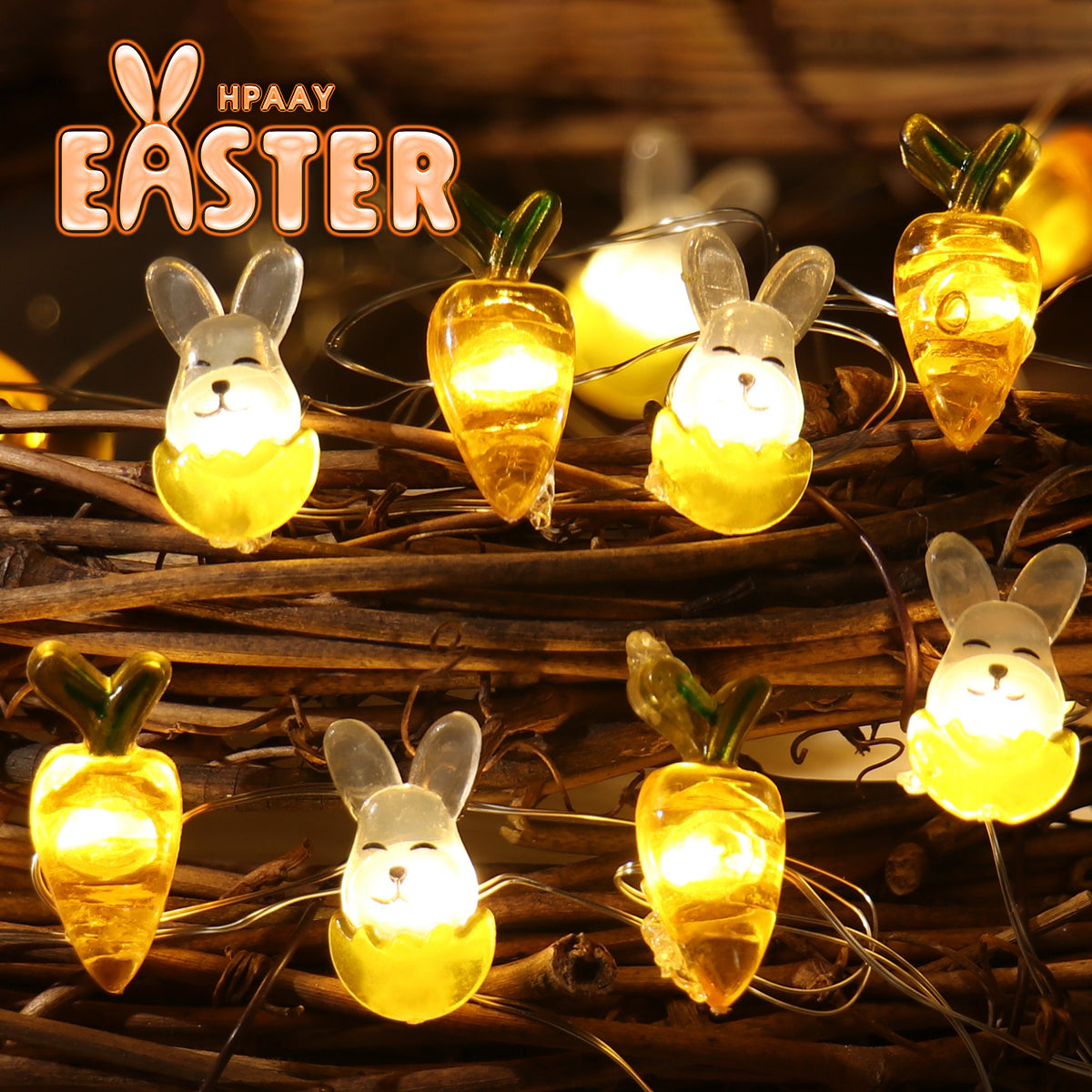 Easter LED Bunny String Lights Easter Decoration For Home Carrot Rabbit Fairy Light Supplies Happy Easter Gifts Party Favor
