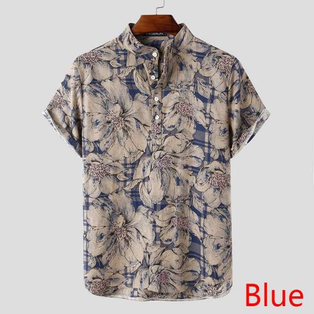 Wiaofellas Mens Printed Camisa Masculina Summer Hawaiian Blouse Men Vintage Shirts Short Sleeve Lapel Camisa Casual Buttons Blusas