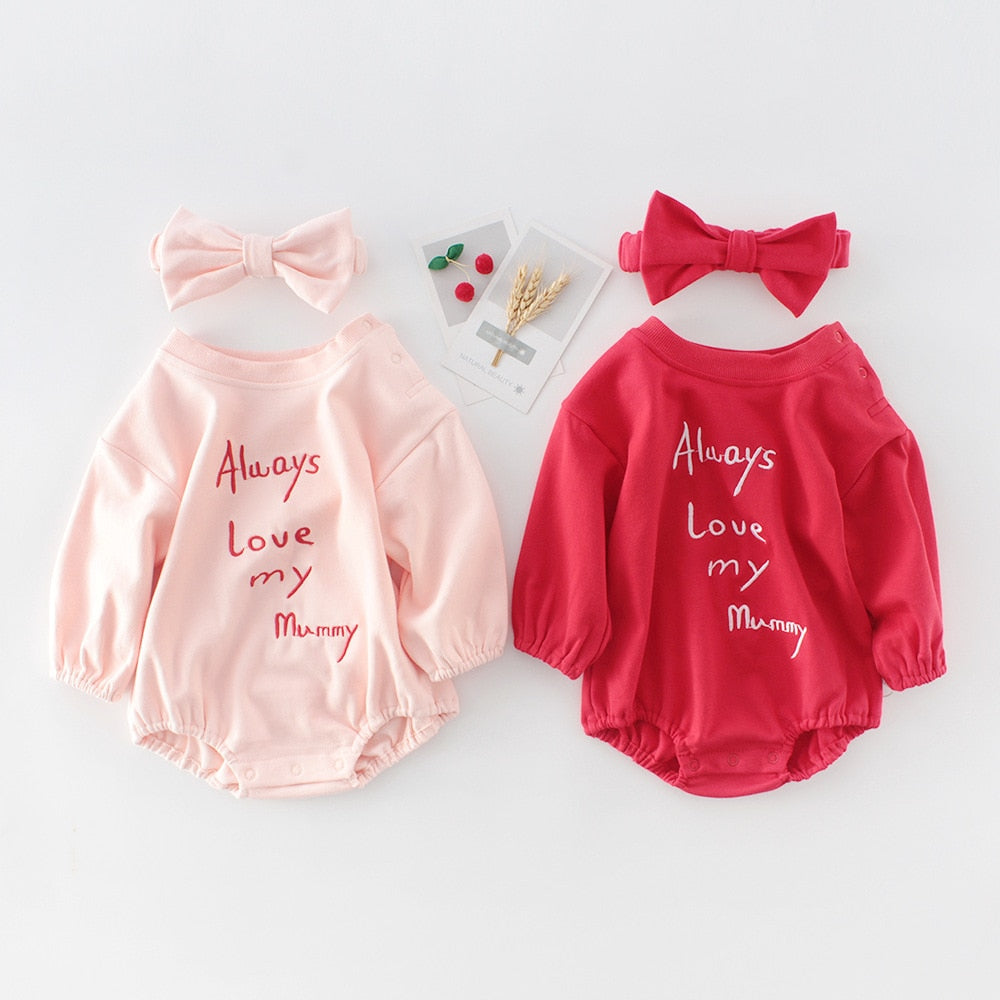 Spring Baby Girl Bodysuit + Hairband Baby Long Sleeve Casual Twins Baby Clothes 0-24m Girls Infant Clothing Solid Color Jumpsuit