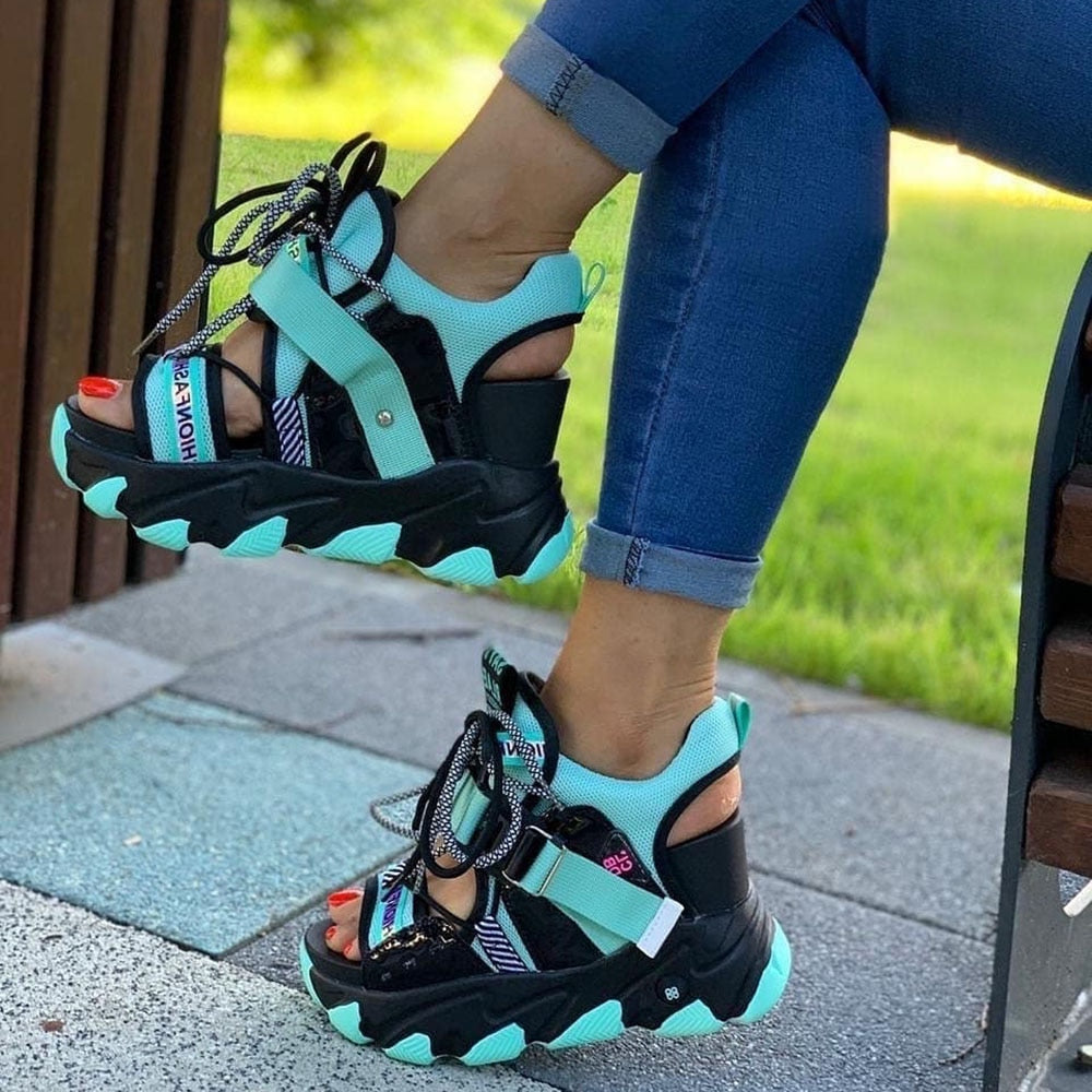 Amozae Brand 2023 New Lady Platform Chunky Sandals Lace Up Buckle Punk  Cool Women's Sandals Open Toe Casual Summer Sports Shoes