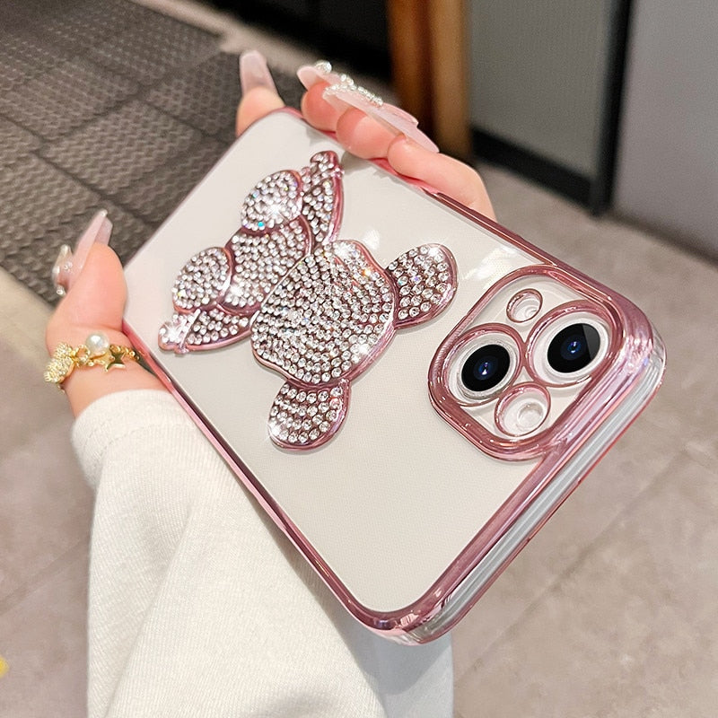 3D Diamond Cute Bear Clear Plating Silicone Full Cover