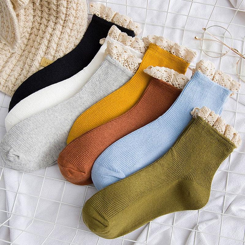 Lace Frilly Ruffle Socks Kawaii Cute Korean Style Women Cotton Woman Socks Winter Comfortable Cotton Socks Warm Socks For Men And Women
