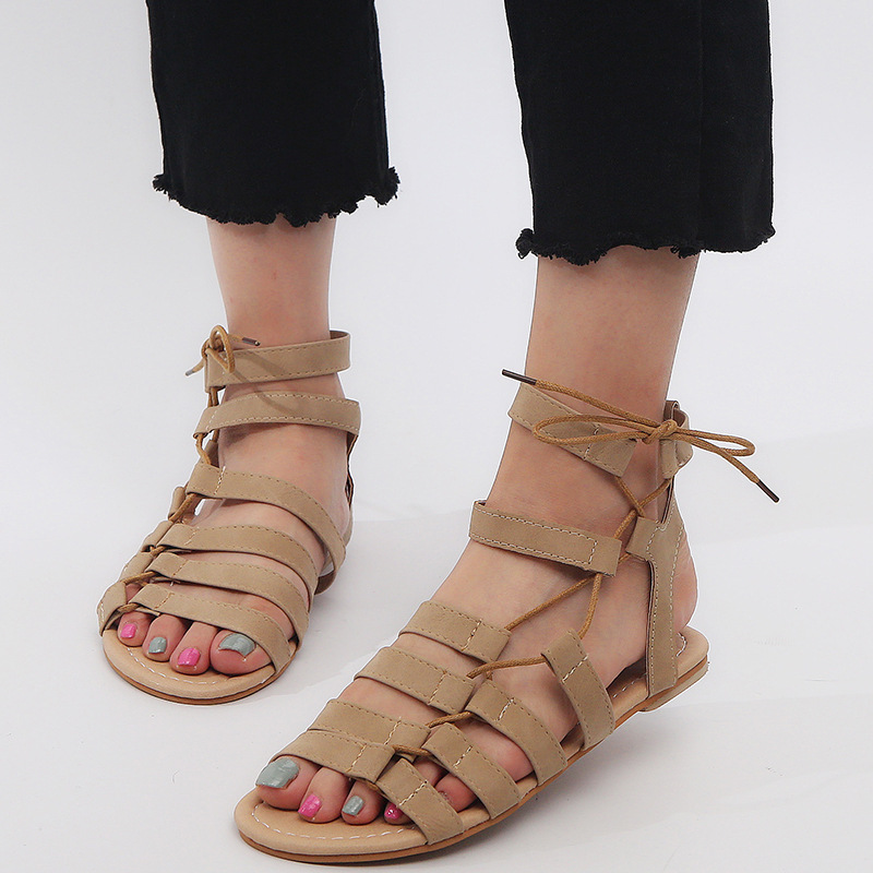 Wish independent station new 2020 summer European and American foreign trade new flat-bottomed Roman plus size 43 size female sandals in stock
