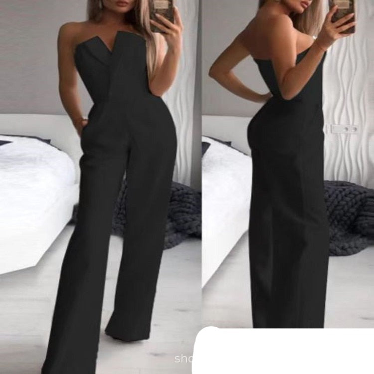 Sourcing Nukty Elegant Strapless Long Rompers Women Jumpsuit Summer  Sleeveless Wide Leg Club Party Outfits Lady Plus Size 3XL White Overalls -  Dropshipman