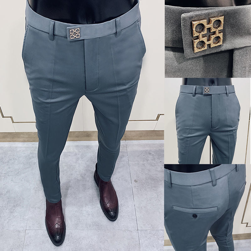 NUKTY 2021 Mens Business Suit Pant  Male Pants Ankle Length Casual Slim Formal Trousers Elastic Pencil Pants Office Work Men Clothes