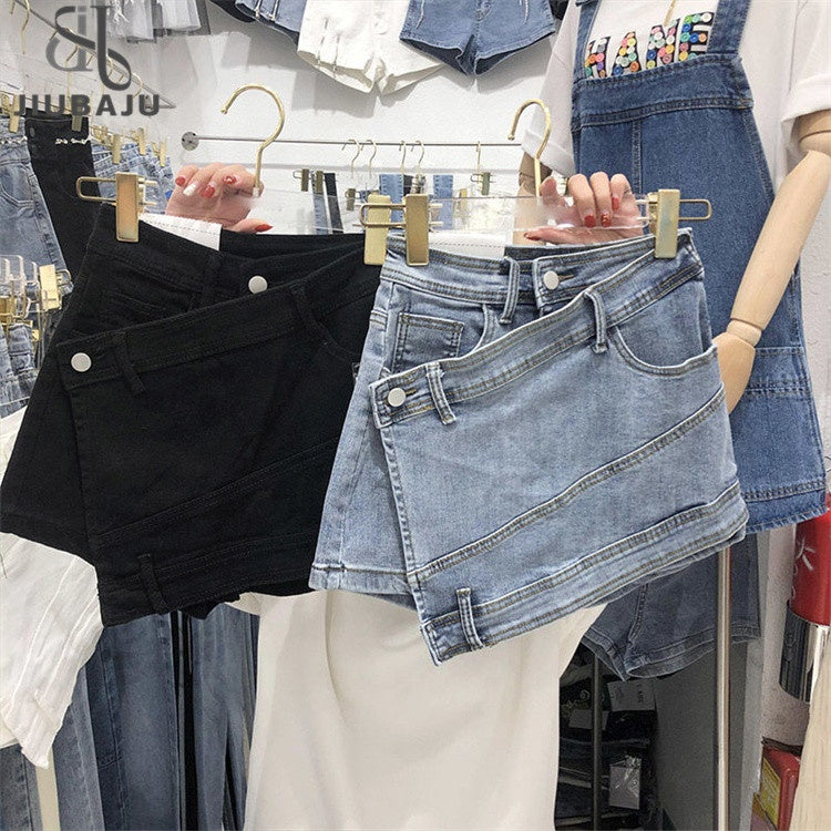 Plus Size Women's Summer Denim Culottes 2023 Casual Solid Color High Waist Irregular Short Hot Pants Skirt