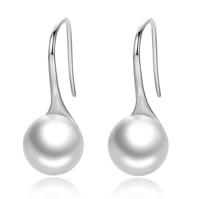 nowadaysfashion Sterling Silver Elegant Round Pure Love Pearl Drop Earrings