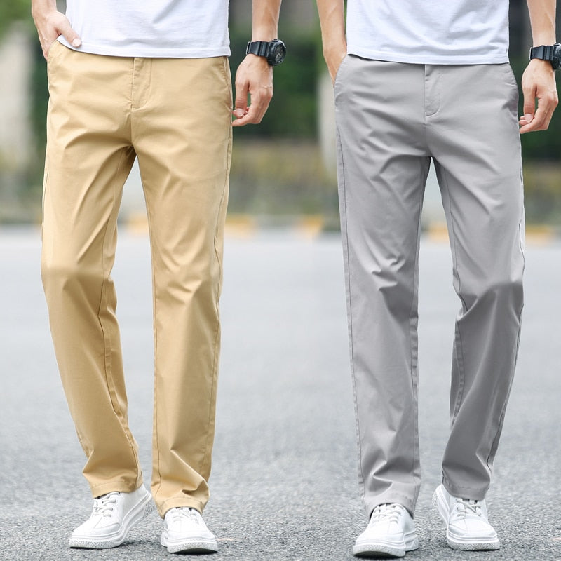 2021 Summer New Men's Thin Cotton Khaki Casual Pants Business Solid Color Stretch Trousers Brand Male Gray Plus Size 40 42