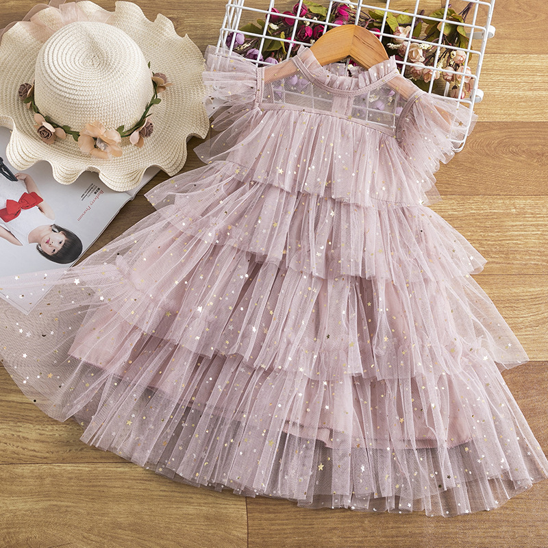 Summer new Korean version of the princess dress girls star mesh gauze dress children's birthday performance dress dress