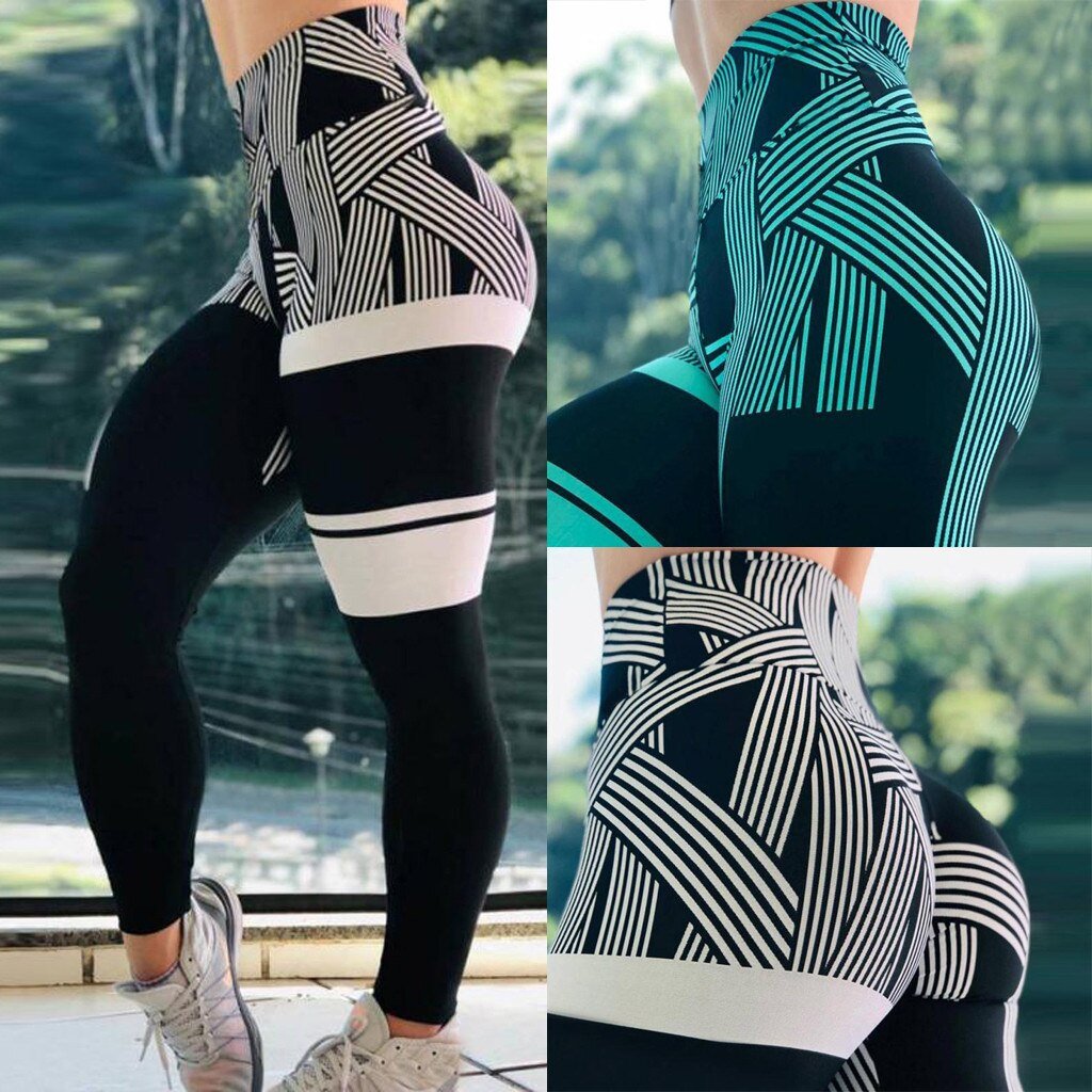 Ladies' Printed High-waist Hip Stretch Underpants Yoga Pants Leggings Sport Women Fitness Running Gym Tights Workout Clothes  D
