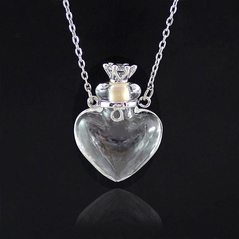 1PC Clear Heart Bottle Essential Oil Pendant Murano Glass Perfume Necklaces Stainless Steel Chain Perfumes For Women