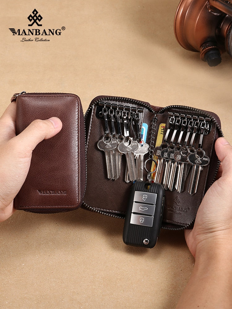 Genuine Leather Vintage Keychain Organizer Zipper Wallets