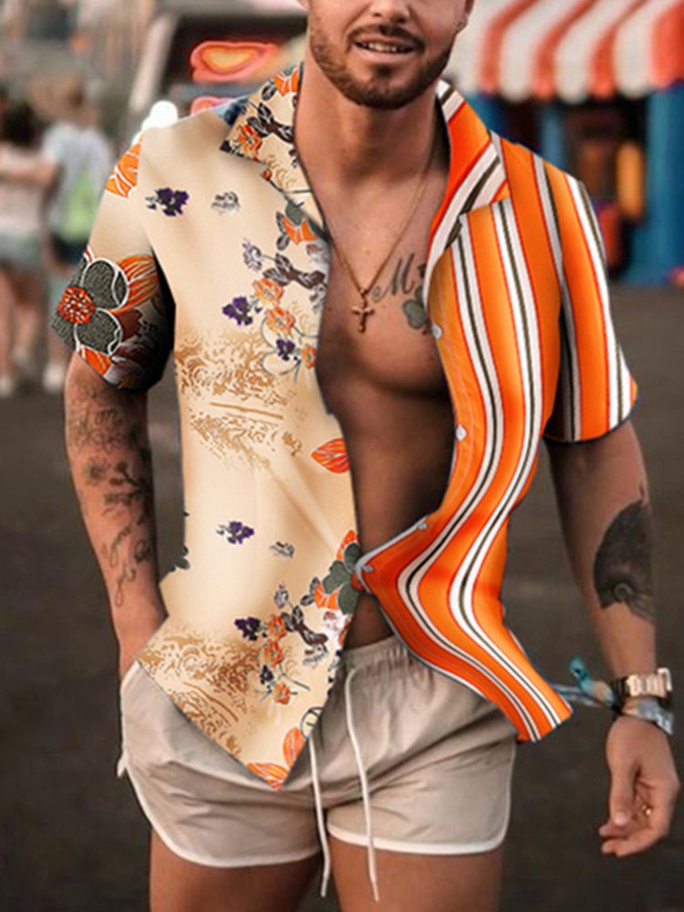 Men's Summer Shirt Hawaii Style Vintage Printing Long/Short Sleeve Loose Clothes Casual Turn-Down Collar Single Breasted Shirt
