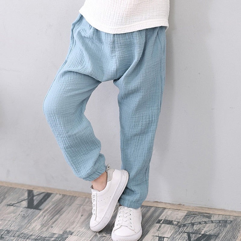 2-7 Yrs Linen Pleated 2022 Baby Boys Girls Summer Cotton Harem Baggy Pants Kids Clothes Children Sweatpants Trousers Breathable