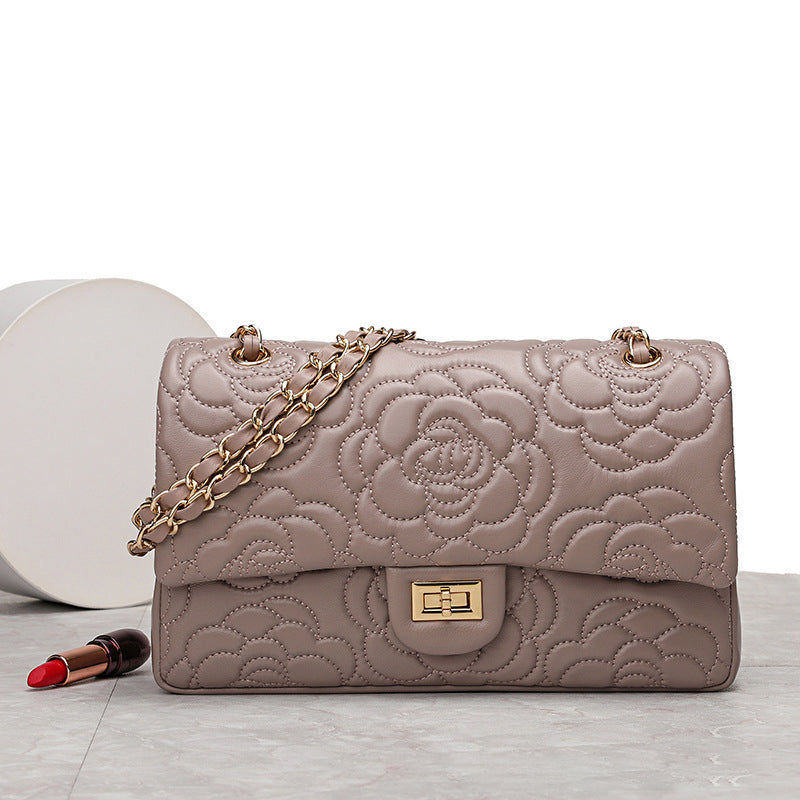 2022 New Real sheepskin Camellia Chain Women Bag Leather Trendy Shoulder Classic Women Bag Handbags