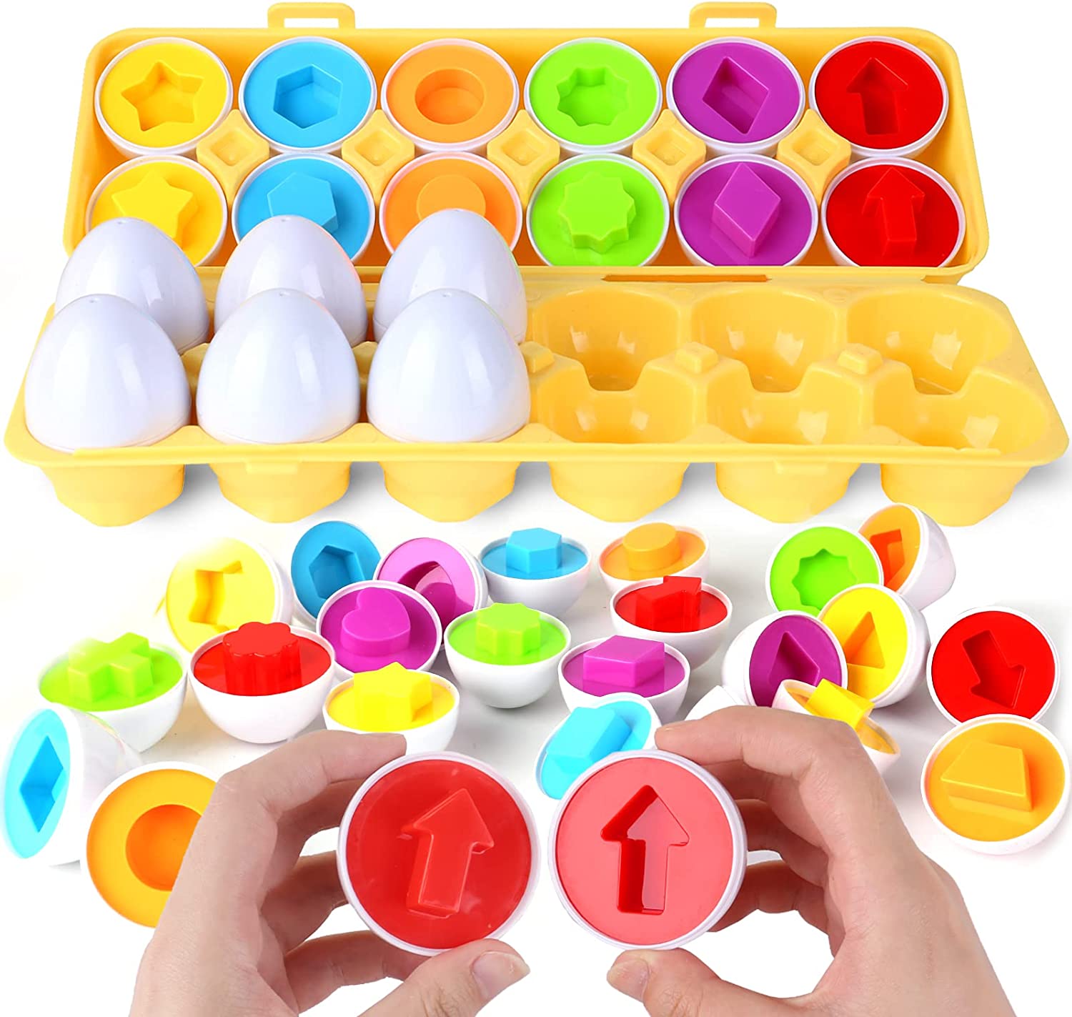 12PCS Montessori Education Early Learning Puzzle Geometric Shape Math Alphabet Game Baby Smart Plastic Material Egg Toys For Kid