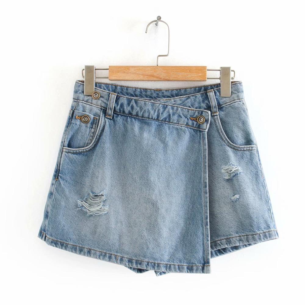 New 2021 women vintage pockets broken hole leisure Shorts skirts ladies casual slim zipper hot shorts chic pantalone cortos P810