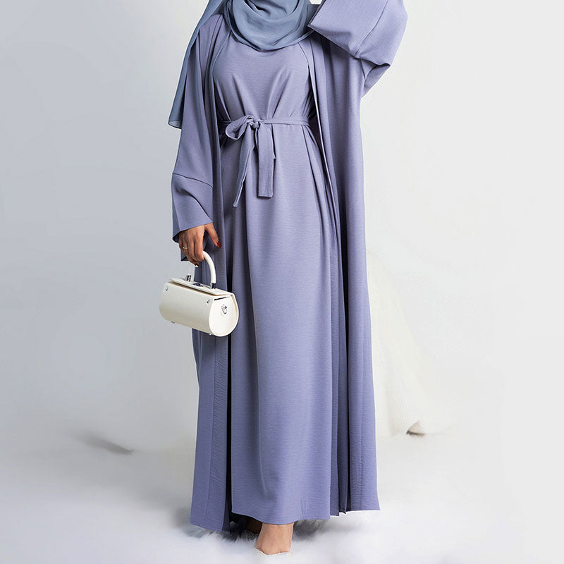 2 Piece Abaya Long Dress for Women Ramadan Eid Crepe Islamic Clothing Hijab Robe Dubai Turkish Party Kaftan Outfit Muslim Set