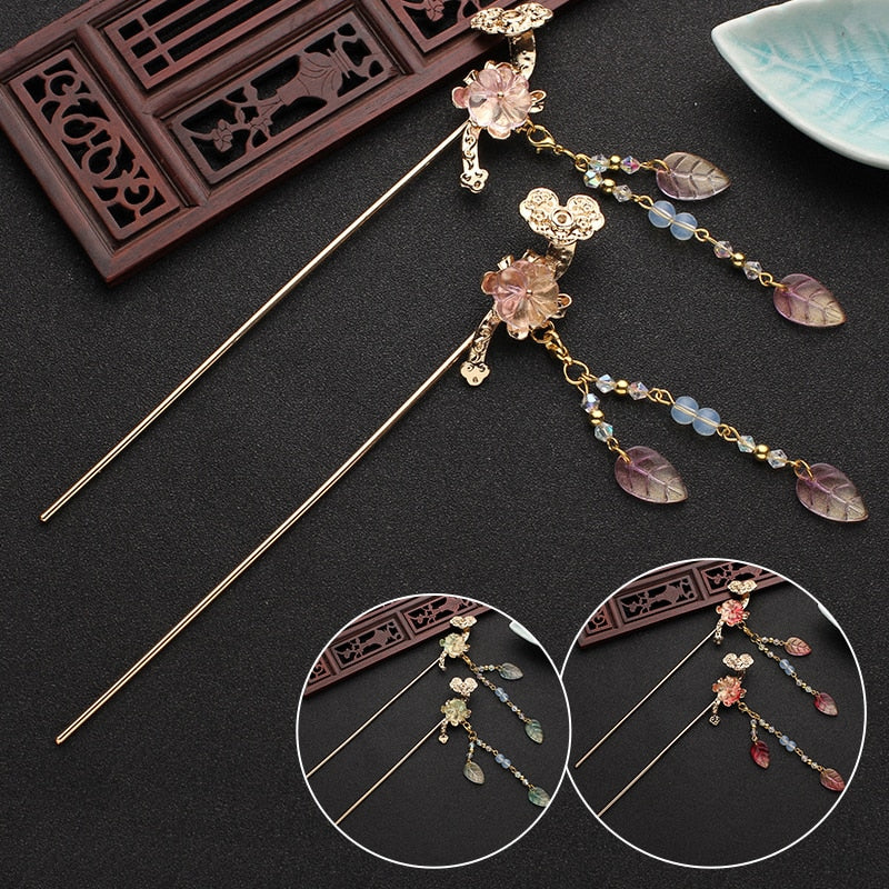 qfdian 1PC Classical Tassel Hairpin Chinese Headdress Hanfu Hair Sticks Jewelry Ornaments Chinese Ancient Style Hair Accessories ханьфу