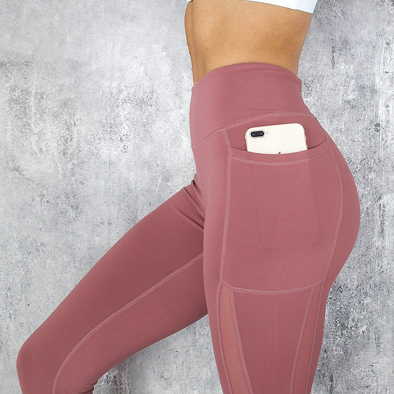 CHRLEISURE High Waist Pocket Leggings Solid Color Workout leggings Women Clothes 2019 Side Lace Leggins Mmujer