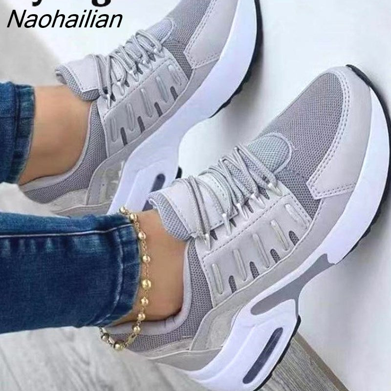 Naohailian Women's Sneakers Mesh Platform Breathable Sport Design Vulcanized Shoes for Women Wedges Female Footwear Zapatillas Mujer