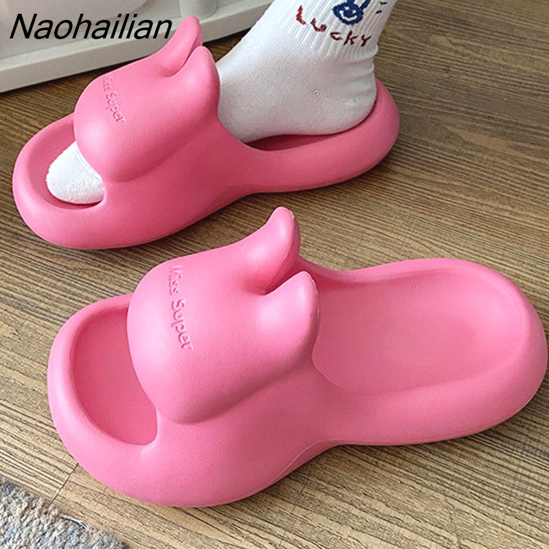 Naohailian Rabbit Cloud Slippers 2023 Summer Foam Pillow Slides Home Bathroom Comfy Cute Bunny Sandals Beach Flip Flops Slippers