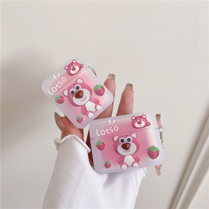 Creative three-dimensional eyes and nose strawberry bear suitable for AirPods3 protective case AirPods third generation Apple airpods2 generation pro wireless bluetooth headset case protective case anti-fall soft
