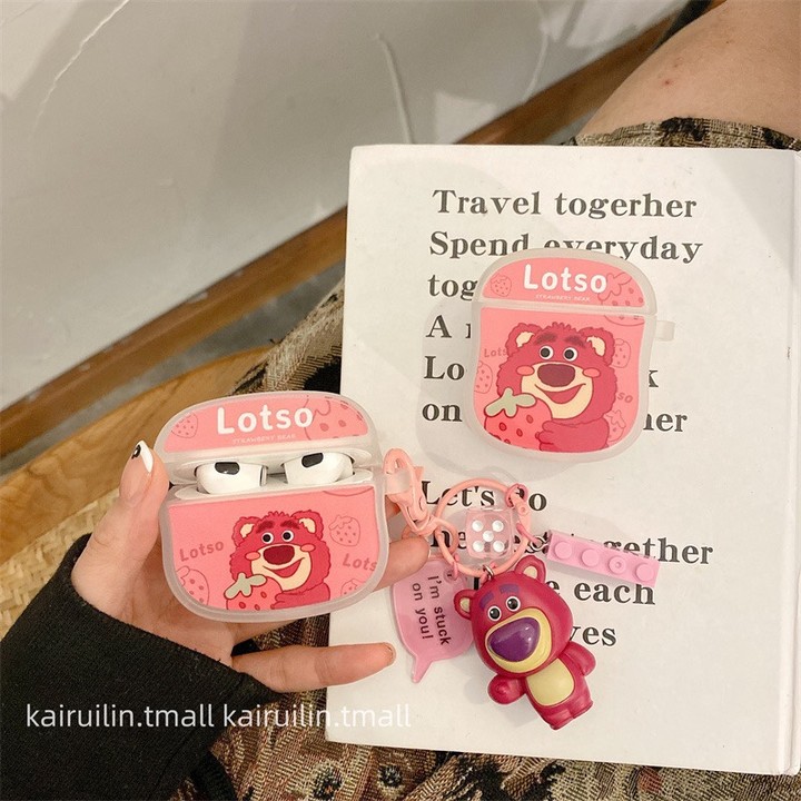 Cute strawberry bear is suitable for airpodspro2 protective cover airpods3 creative niche aiepods Apple bluetooth headset aitpods female airpods soft shell second and third generation ipods box
