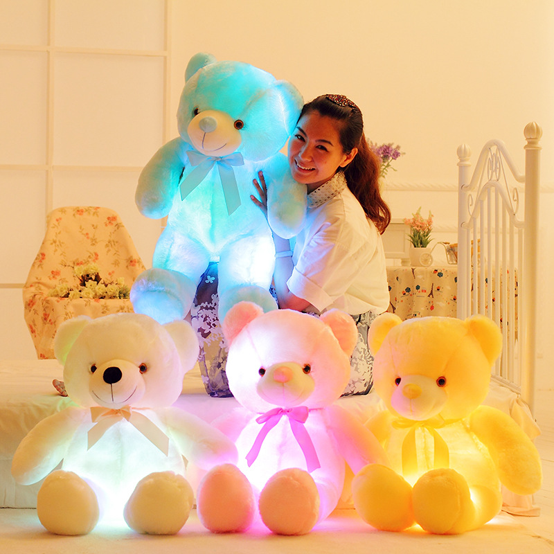 Candy Color Luminous Bear Hug Bear Plush Toy Teddy Bear Children's Doll Birthday Christmas Gift Delivery