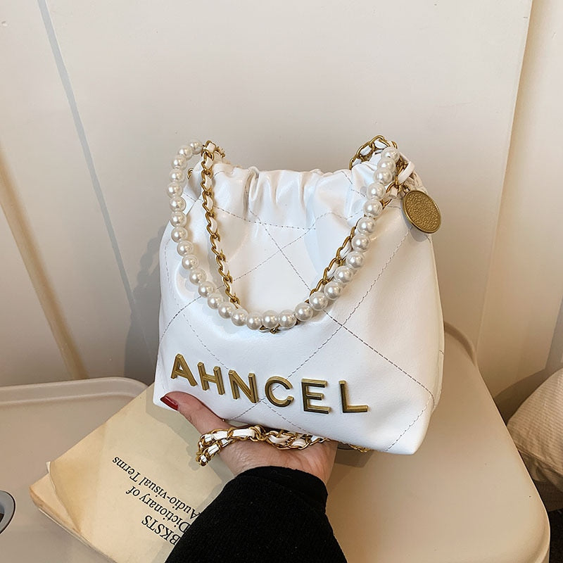 Replica Chanel Mini Pearl Chain Crossbody Bag Fashion Diamond Lattice Shoulder Tote Bag