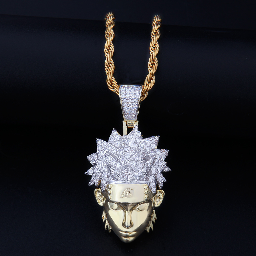 The new European and American hip-hop micro-inlaid zircon pendant movie peripheral Naruto pendant hip-hop hiphop necklace