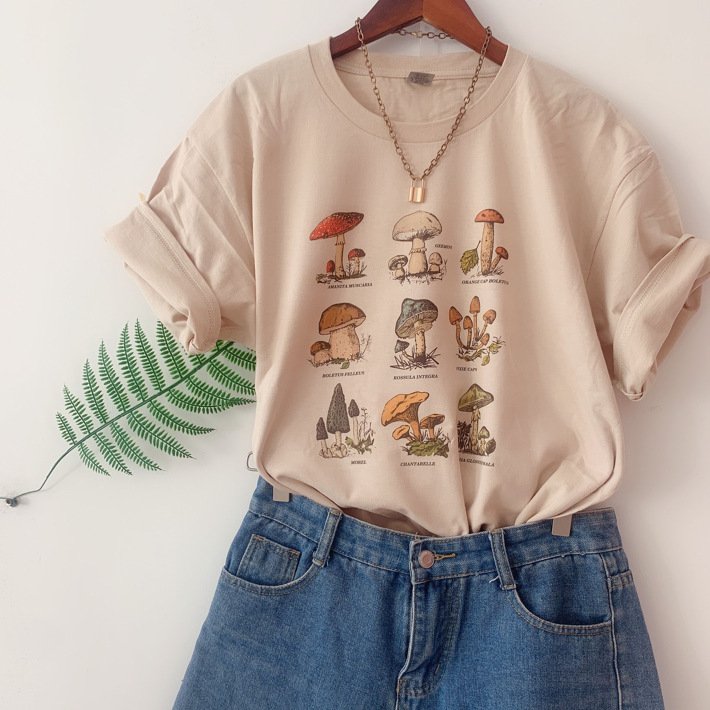 LANFUBEISI VIP HJN Vintage Fashion Mushroom Special Print Oversized T Shirt Egirl Grunge Aesthetic Streetwear Graphic Tees Women T-shirts