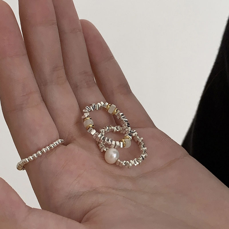 Korean version of niche design sense pearl original stone broken silver beaded ring female ins light luxury fashion personality ring