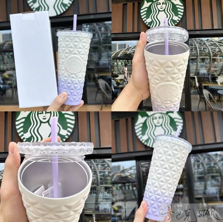 Starbucks Mug Qin Zi Series Gradient Purple Milk Jug Glass Mark Stainless Steel Straw Insulation Teapot Water Cup
