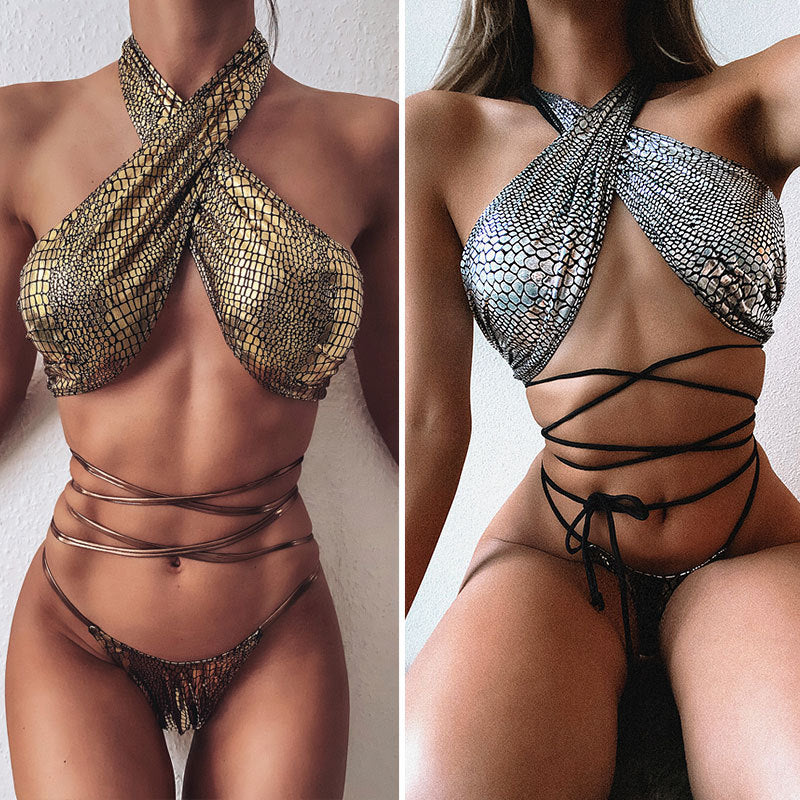 Bikini sexy bikini hot style snake print fabric strappy swimsuit