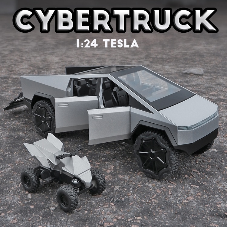 1:24 Tesla Cybertruck Truck Alloy Toy Car Model Diecasts Vehicles Pickup Motorcycle Car Decoration Kid Boys Toys Christmas Gifts